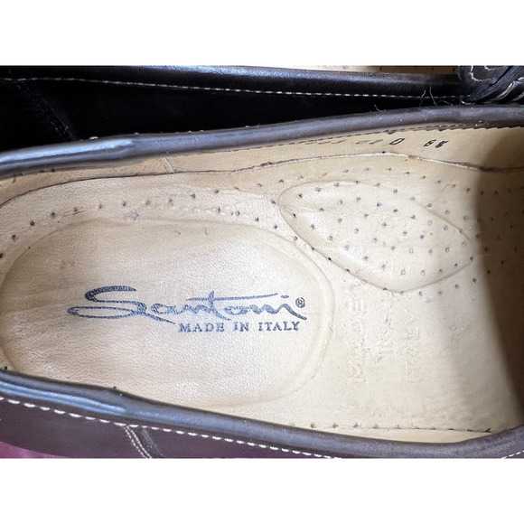 NEW! SANTONI Brown Leather Handsewn Moc Toe Tassel Loafers US 8.5 Made in Italy - Picture 11 of 13
